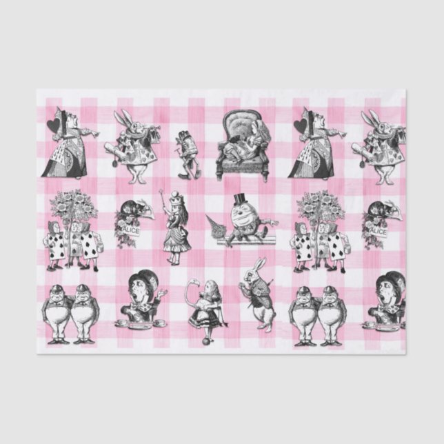 Alice im Wunderland, rosa und weiße Gingham Seidenpapier (Vorderseite)