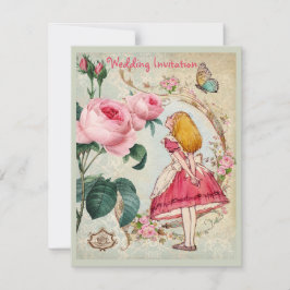 Alice im Wunderland-Rosen-Collagen-Hochzeit lädt Einladung