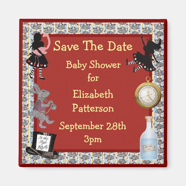 Alice im Wunderland Rot Save the Date Kinderdusche Magnet (Vorne)