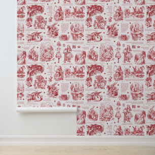 Alice im Wunderland Rot Weiß Toile Kinderzimmer Tapete