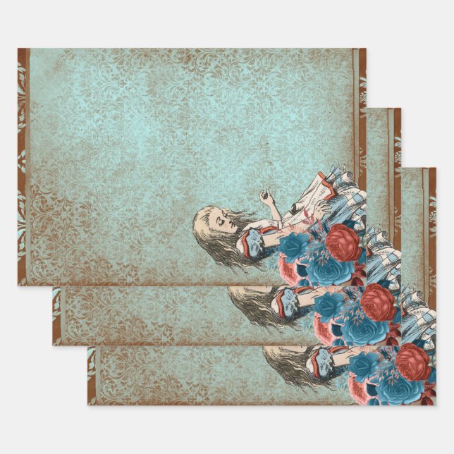 Alice im Wunderland Rusty Turquoise Floral Craft Geschenkpapier Set (Set)