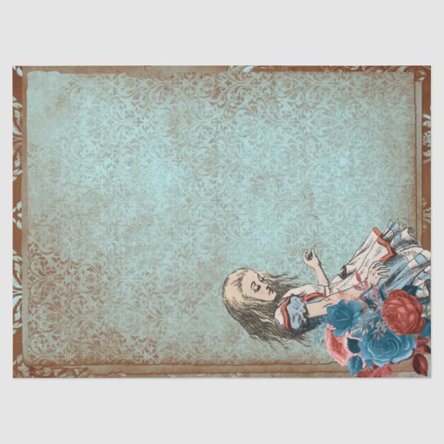 Alice im Wunderland Rusty Turquoise Floral Craft Seidenpapier (Vorderseite)