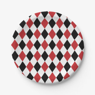 Alice im Wunderland Schwarz Rot Argyle Teeparty Pappteller