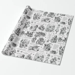 Alice im Wunderland Schwarz-weiß Toile Quotes Geschenkpapier