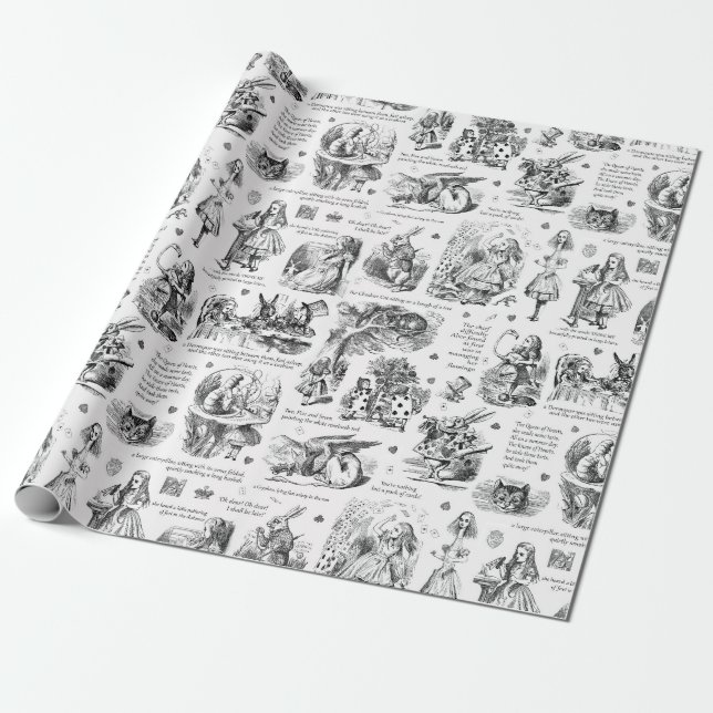 Alice im Wunderland Schwarz-weiß Toile Quotes Geschenkpapier (Ungerollt)