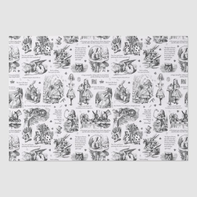 Alice im Wunderland Schwarz-weiß Toile Quotes Seidenpapier (Vorderseite)