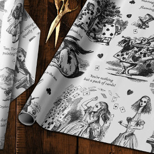 Alice im Wunderland Schwarz Weiß Toile Zitate Geschenkpapier