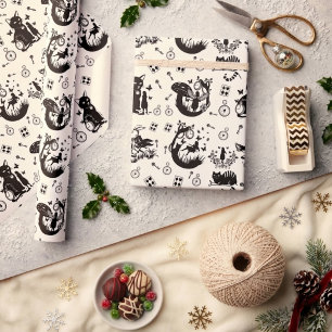Alice im Wunderland Schwarzweiß-Design Geschenkpapier