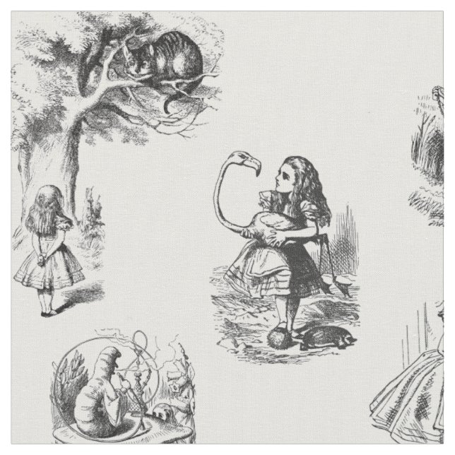 Alice im Wunderland-Schwarzweiss-Gewebe Stoff (Nahaufnahme)