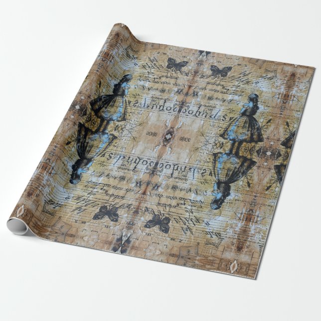 Alice im Wunderland skurril Geschenkpapier (Ungerollt)