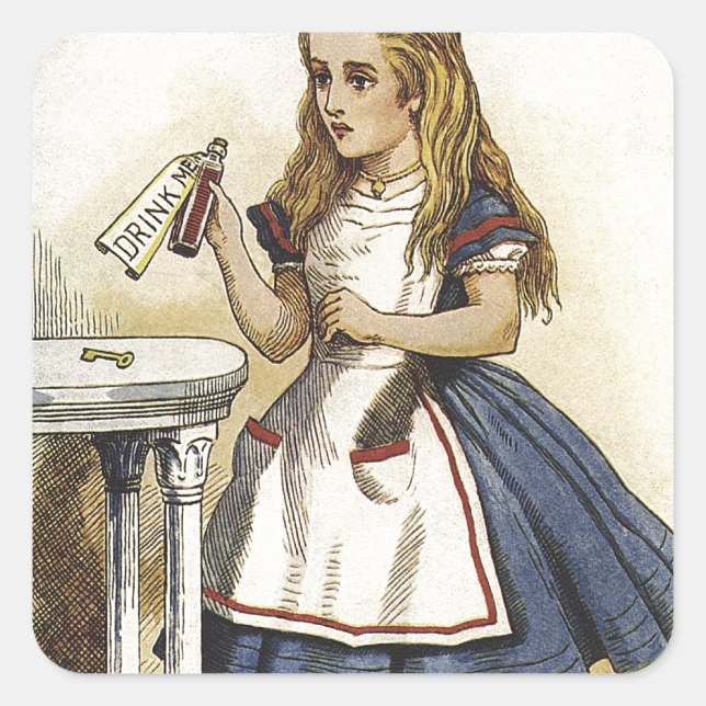 Alice im Wunderland Spaß Quadratischer Aufkleber (Vorderseite)