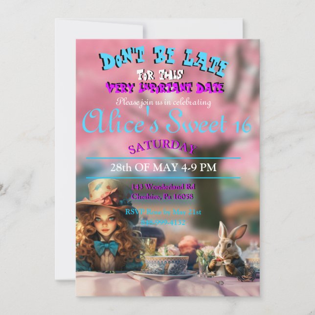 Alice im Wunderland Sweet 16 Einladung (Vorderseite)