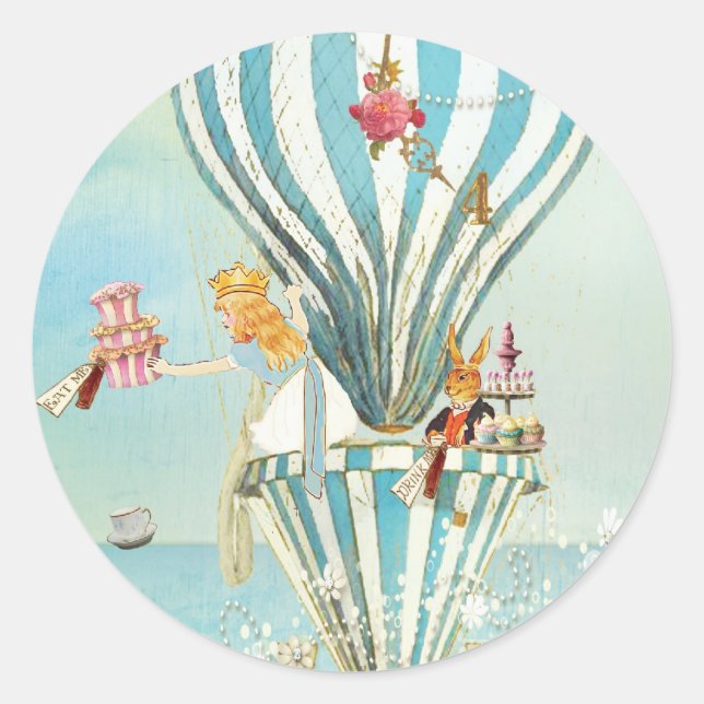 ALICE IM WUNDERLAND TEA IN VIER SIEGELN RUNDER AUFKLEBER (Vorderseite)