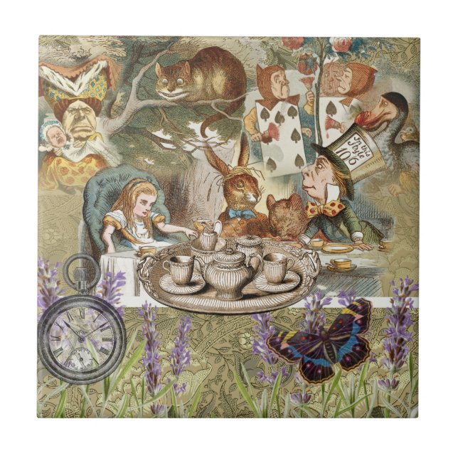 Alice im Wunderland Tea Party Gäste Fliese (Vorderseite)