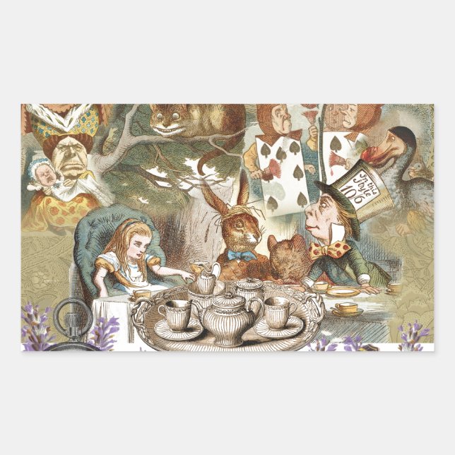 Alice im Wunderland Tea Party Gäste Rechteckiger Aufkleber (Vorderseite)