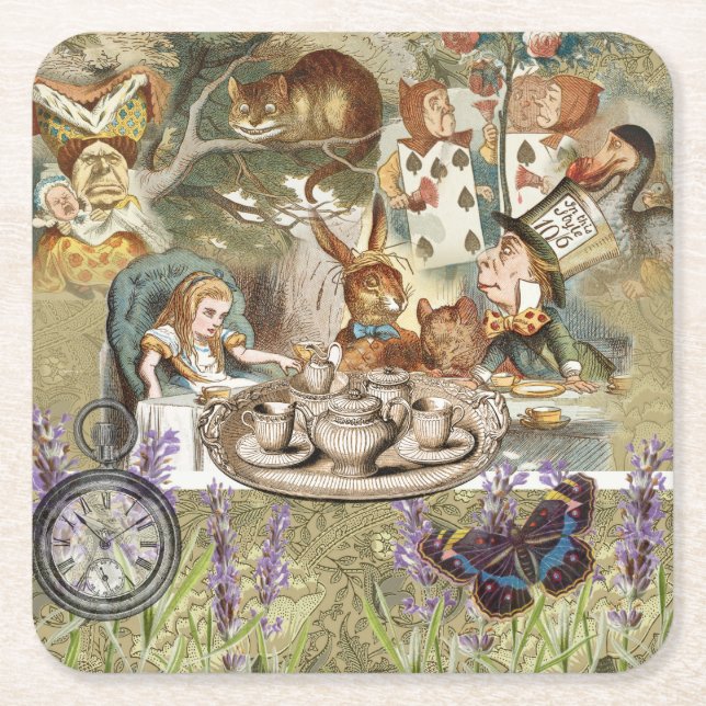 Alice im Wunderland Tea Party Gäste Rechteckiger Pappuntersetzer (Vorderseite)