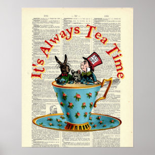 Alice im Wunderland Teatime alte Wörterbuchseite Poster