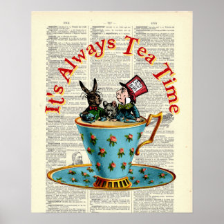 Alice im Wunderland Teatime alte Wörterbuchseite Poster