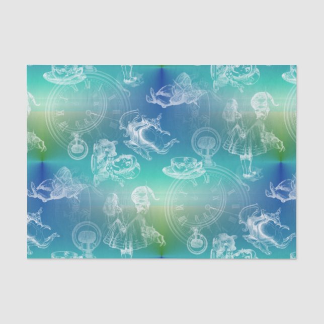 Alice im Wunderland-Tee-blaues Grün-Seidenpapier Seidenpapier (Vorderseite)