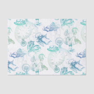 Alice im Wunderland-Tee-blaues Grün-Seidenpapier Seidenpapier