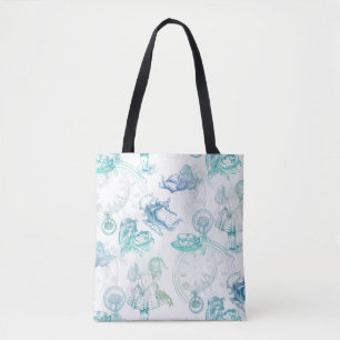 Alice im Wunderland-Tee-blaues Grün-Taschen-Tasch Tasche