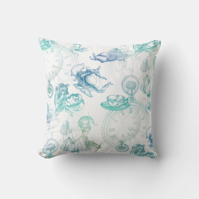 Alice im Wunderland-Tee-blaues Grünthrow-Kissen Kissen (Vorderseite)