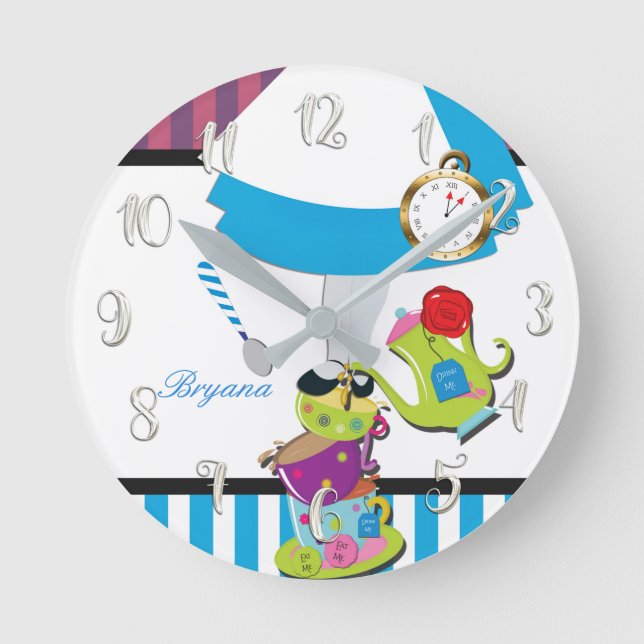 Alice im Wunderland Tee Cups Boutique Stil Runde Wanduhr (Vorderseite)