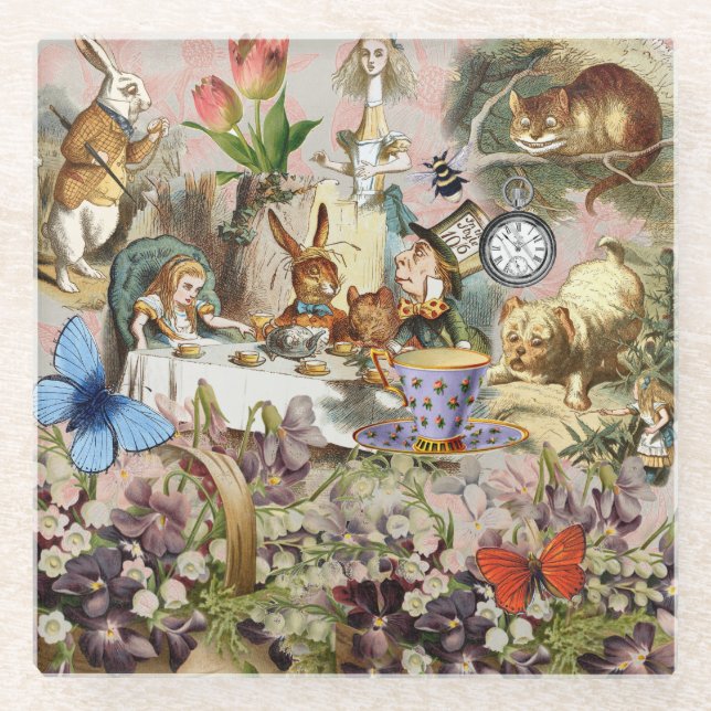Alice im Wunderland Tee Party Kunst Glasuntersetzer (Vorderseite)