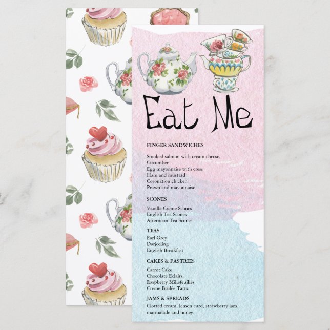 Alice im Wunderland | Tee-Party Menükarte (Vorne/Hinten)