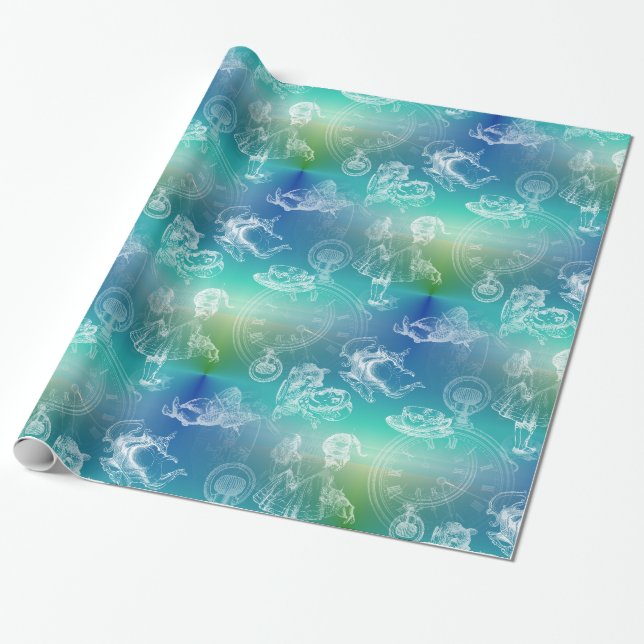 Alice im Wunderland-Tee-Zeit-blaues Geschenkpapier (Ungerollt)