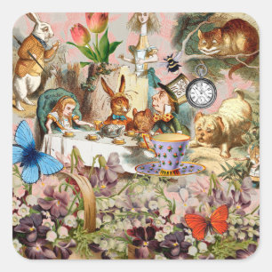 Alice im Wunderland Teegesellschaft Kunst Quadratischer Aufkleber