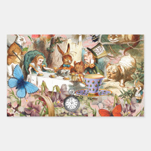 Alice im Wunderland Teegesellschaft Kunst Rechteckiger Aufkleber