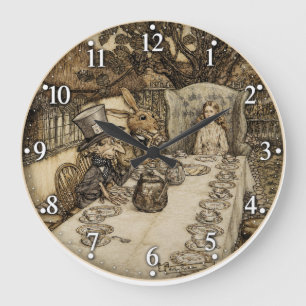 Alice im Wunderland-Teekränzchen Große Wanduhr