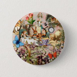 Alice im Wunderland-Teeparty-Charaktere Button