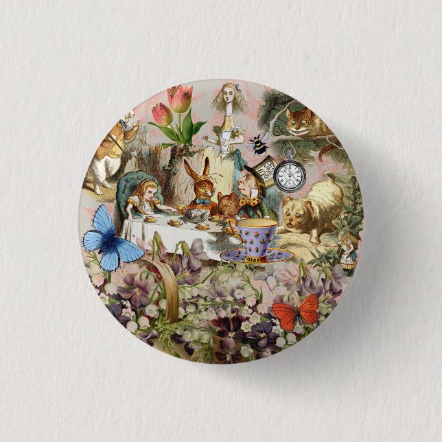 Alice im Wunderland Teeparty Kunst Button (Vorderseite)