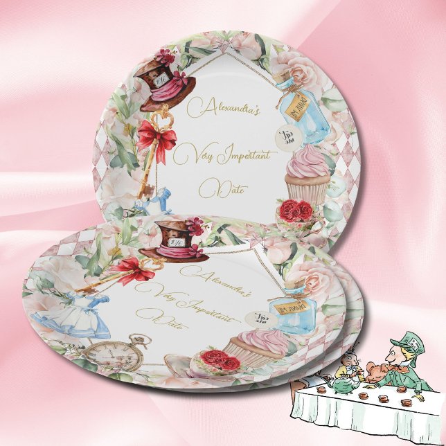 Alice im Wunderland Thema Floral Pink Persönlich Pappteller (Von Creator hochgeladen)