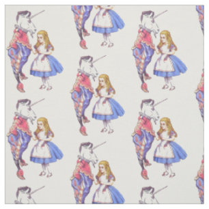 Alice im Wunderland u. der Unicorngewebeentwurf Stoff