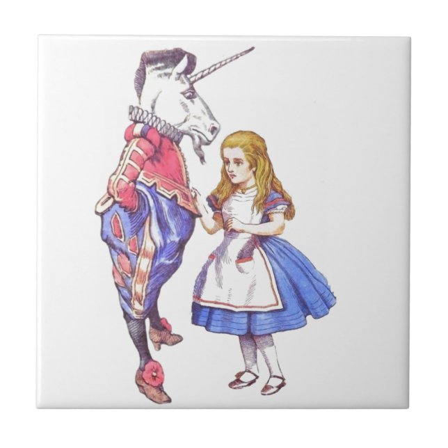 Alice im Wunderland-u. Unicorn-Fliese Fliese (Vorderseite)