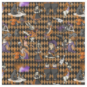 Alice im Wunderland über Orange/Schwarzes Harlequ Stoff