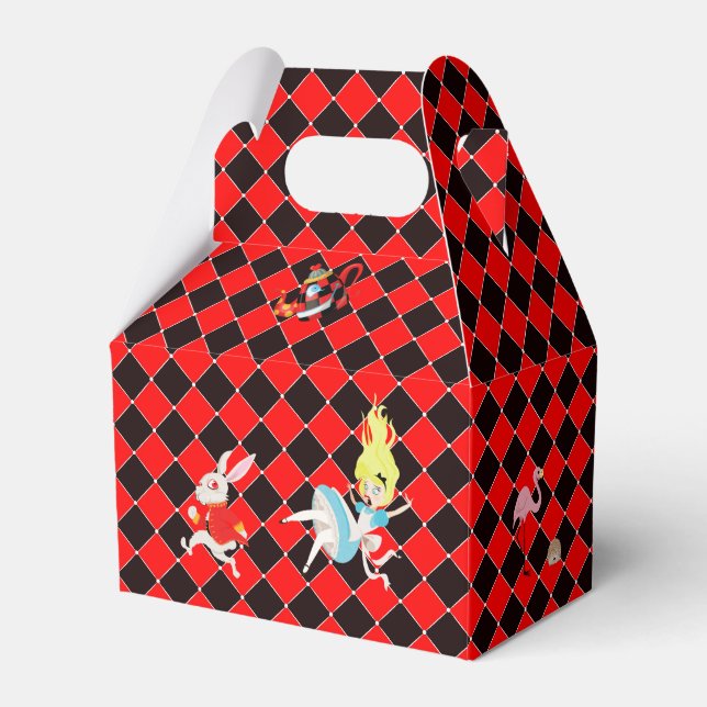 Alice im Wunderland über Rot und Schwarz Art Deco Geschenkschachtel (Vorderseite)