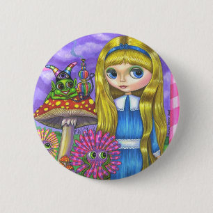 Alice im Wunderland und der Raupen-Knopf Button