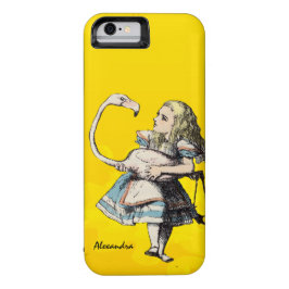 Alice im Wunderland und ein Flamingo auf Gelb iPhone 16 Pro Max Hülle