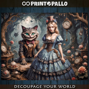 Alice im Wunderland und Grinsekatze - Decoupage Geschenkpapier Set