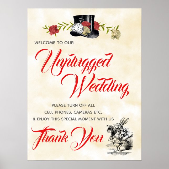 Alice im Wunderland Unplugged Wedding Sign Poster (Vorne)