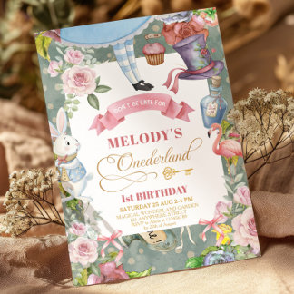 Alice im Wunderland Vintag 1. Geburtstag Einladung