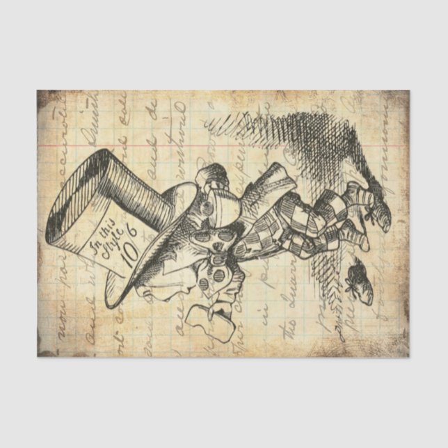 Alice im Wunderland Vintag Mad Hatter Decoupage Seidenpapier (Vorderseite)