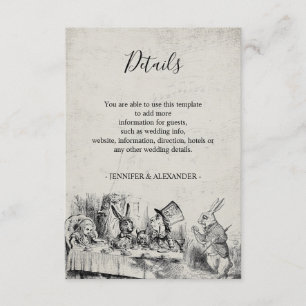 Alice im Wunderland Vintage Hochzeit Details Begleitkarte
