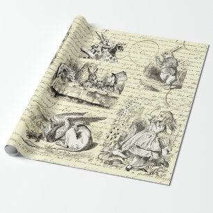 Alice im Wunderland Vintage Schrift Beige Geschenkpapier