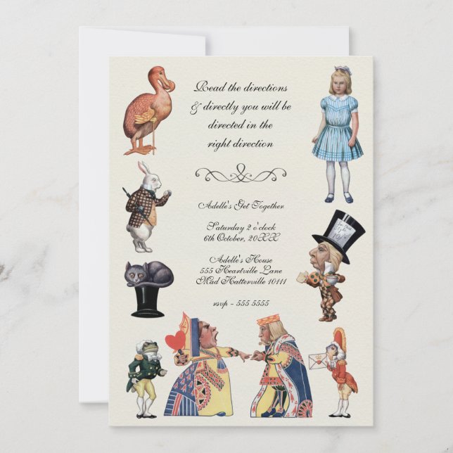 Alice im Wunderland Vintager Papierschnitt Einladung (Vorderseite)