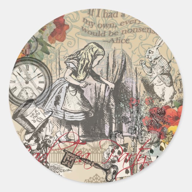 Alice im Wunderland Vorhang Classic Art Runder Aufkleber (Vorderseite)